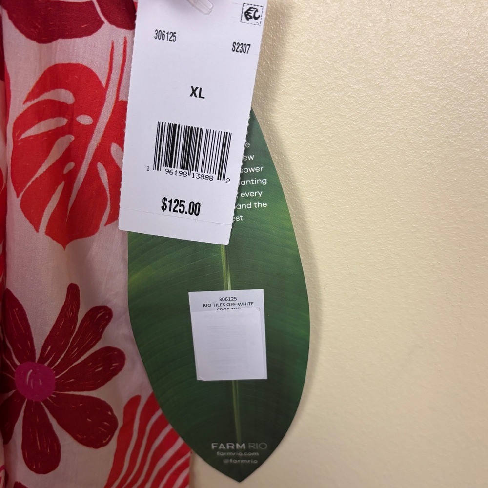 NWT FARM RIO 100% Cotton Tiles Printed Crop Top Red Motif Women Size XL Tie Back - Picture 5 of 13